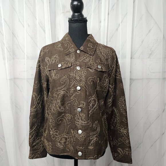 Willi Smith Brown Tan Paisley Embroidered Silk Blend Light Jacket Blazer Size M - Picture 1 of 14